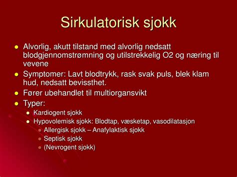 sjokkq|sirkulasjonssvikt symptomer.